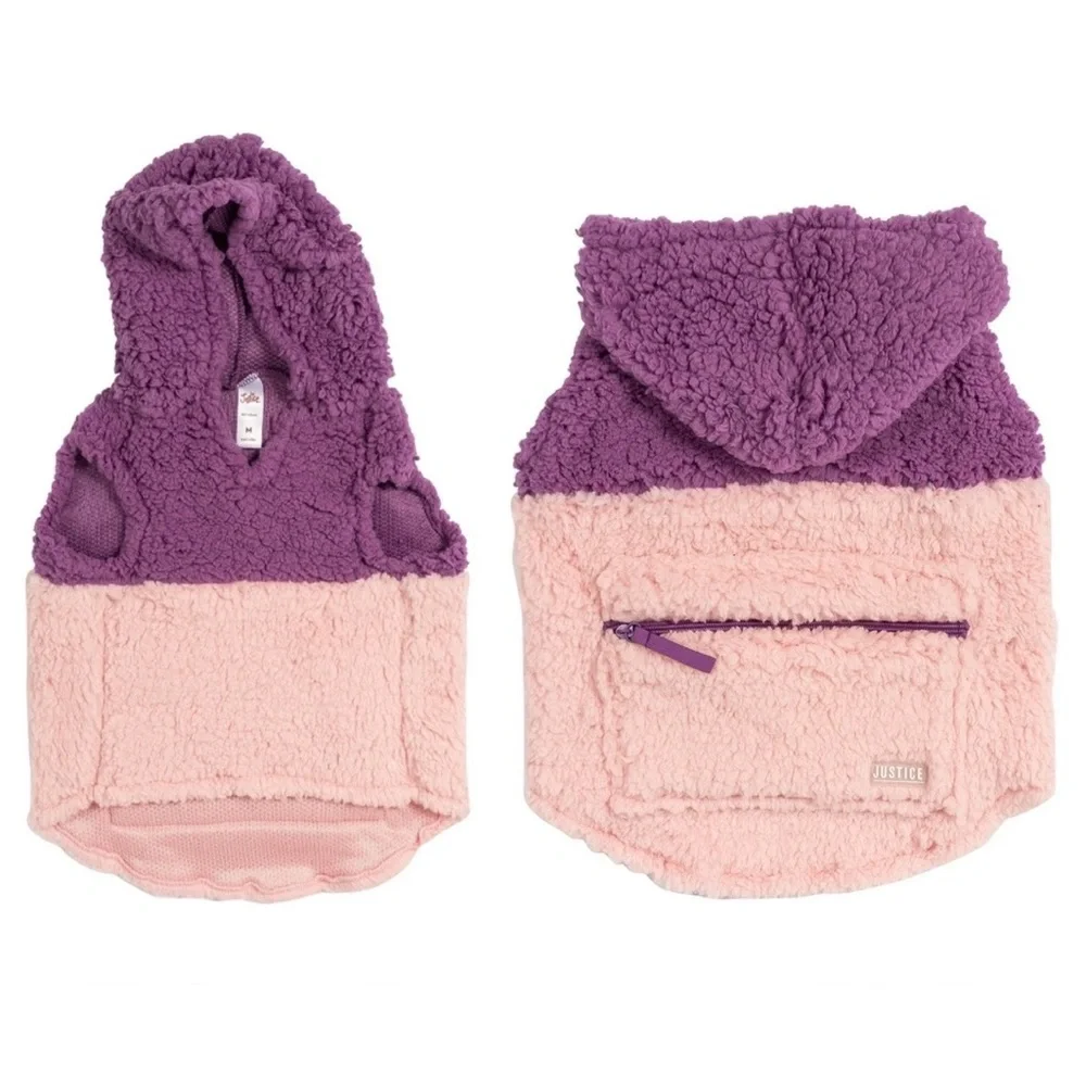 4/$20 Justice Pet Polyester Sherpa Dog Hoodie With Zip Pocket, Tonal Pink, XS